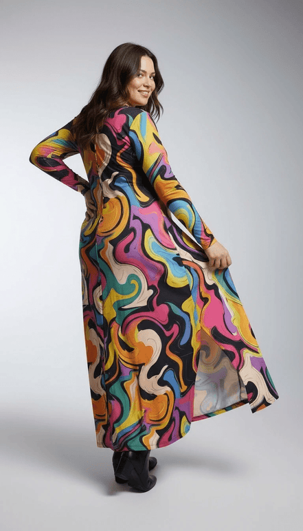 Painted Earth Long Cardigan — Artistic Print Button-Down Duster