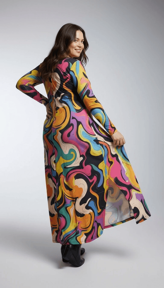 Painted Earth Long Cardigan — Artistic Print Button-Down Duster