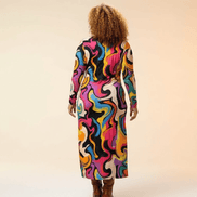 Painted Earth Long Cardigan — Artistic Print Button-Down Duster