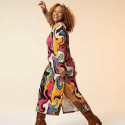 Painted Earth Long Cardigan — Artistic Print Button-Down Duster