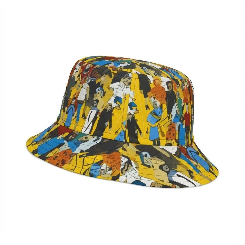 Crowd Theory Designer Bucket Hat - Vibrant Illustrated Festival Accessory for Urban Maximalists by Aesthetic Rebellion