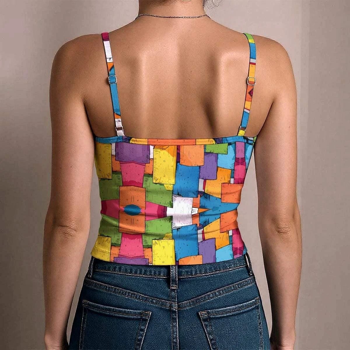 Geometric Color Block Tank Top - Modern Spaghetti Strap Vest by Aesthetic Rebellion