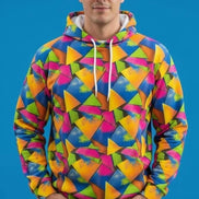 Vibrant Geometric Triangle Print Hoodie - Bold Maximalist Streetwear Pullover for Rave Style by Aesthetic Rebellion