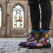 Retro Geometric Abstract Women's Boots - Vibrant Fall Winter Footwear for Creative Style by Aesthetic Rebellion