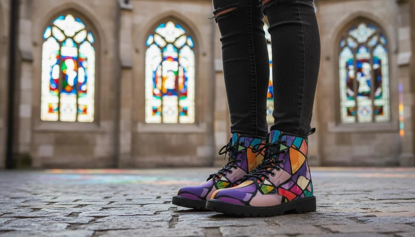 Retro Geometric Abstract Women's Boots - Vibrant Fall Winter Footwear for Creative Style by Aesthetic Rebellion