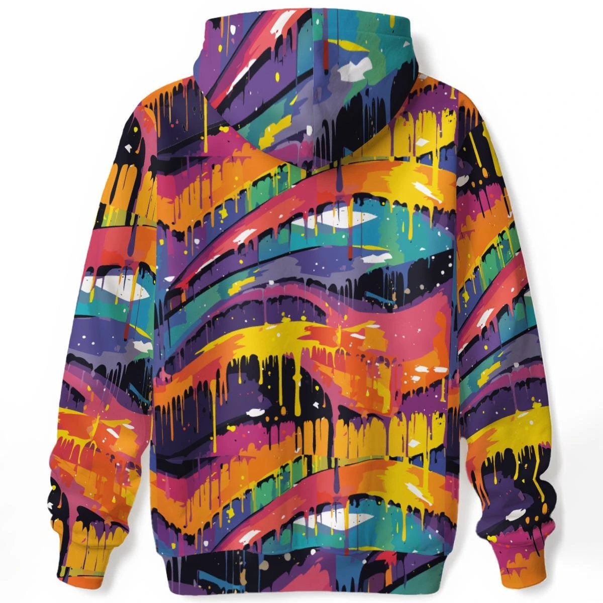 Trippy Abstract Hoodie – Neon Pink & Obsidian Rave Wear, 310GSM Cotton Pullover by Aesthetic Rebellion