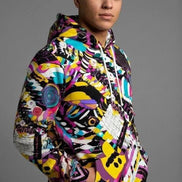 Heavyweight Primal Print Cotton Hoodie - Designer All-Over Print Pullover for Streetwear Collectors by Aesthetic Rebellion