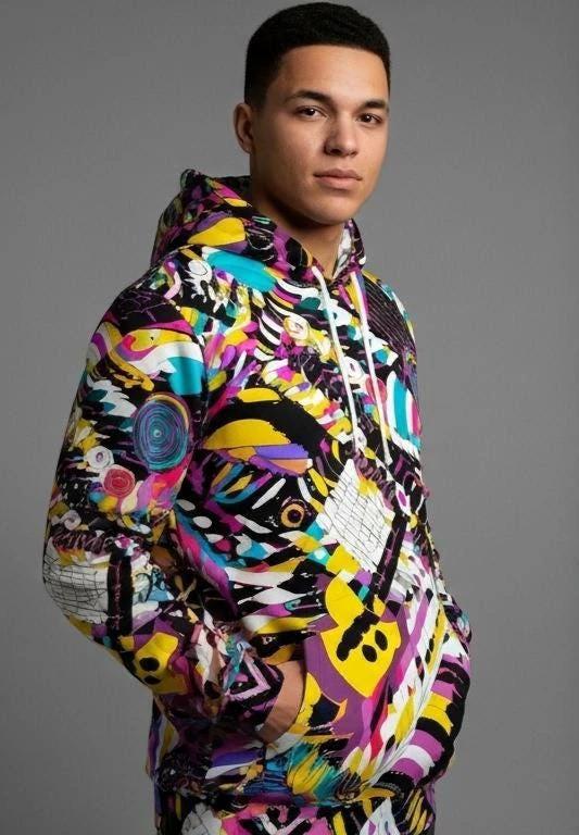 Heavyweight Primal Print Cotton Hoodie - Designer All-Over Print Pullover for Streetwear Collectors by Aesthetic Rebellion