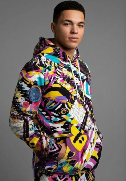 Heavyweight Primal Print Cotton Hoodie - Designer All-Over Print Pullover for Streetwear Collectors by Aesthetic Rebellion