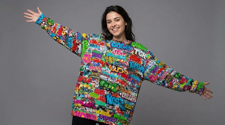 OG Graffiti Tag Sweatshirt, Vibrant All Over Print Crewneck Cotton, Unisex Streetwear Classic Top by Aesthetic Rebellion