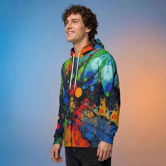 Trippy Rasta Splatter Ink Hoodie - Psychedelic Acrylic Pour Sweatshirt for Reggae & Festivals by Aesthetic Rebellion