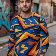 Men's Lightning Henley Shirt – Maximalist Cyberpunk Streetwear by Aesthetic Rebellion