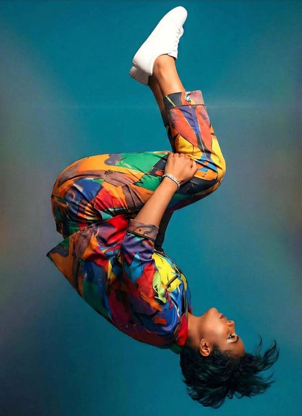 Vibrant Abstract Satin Pajama Set - Luxury All-Over Print Loungewear for Bold Sleepwear by Aesthetic Rebellion