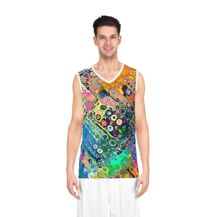 Abstract Bubble Paint Jersey for Court-to-Festival Dressers — Colorful AOP Basketball Tank, UPF-Ready Moisture-Wicking Sportswear, Assembled in USA - Aesthetic Rebellion