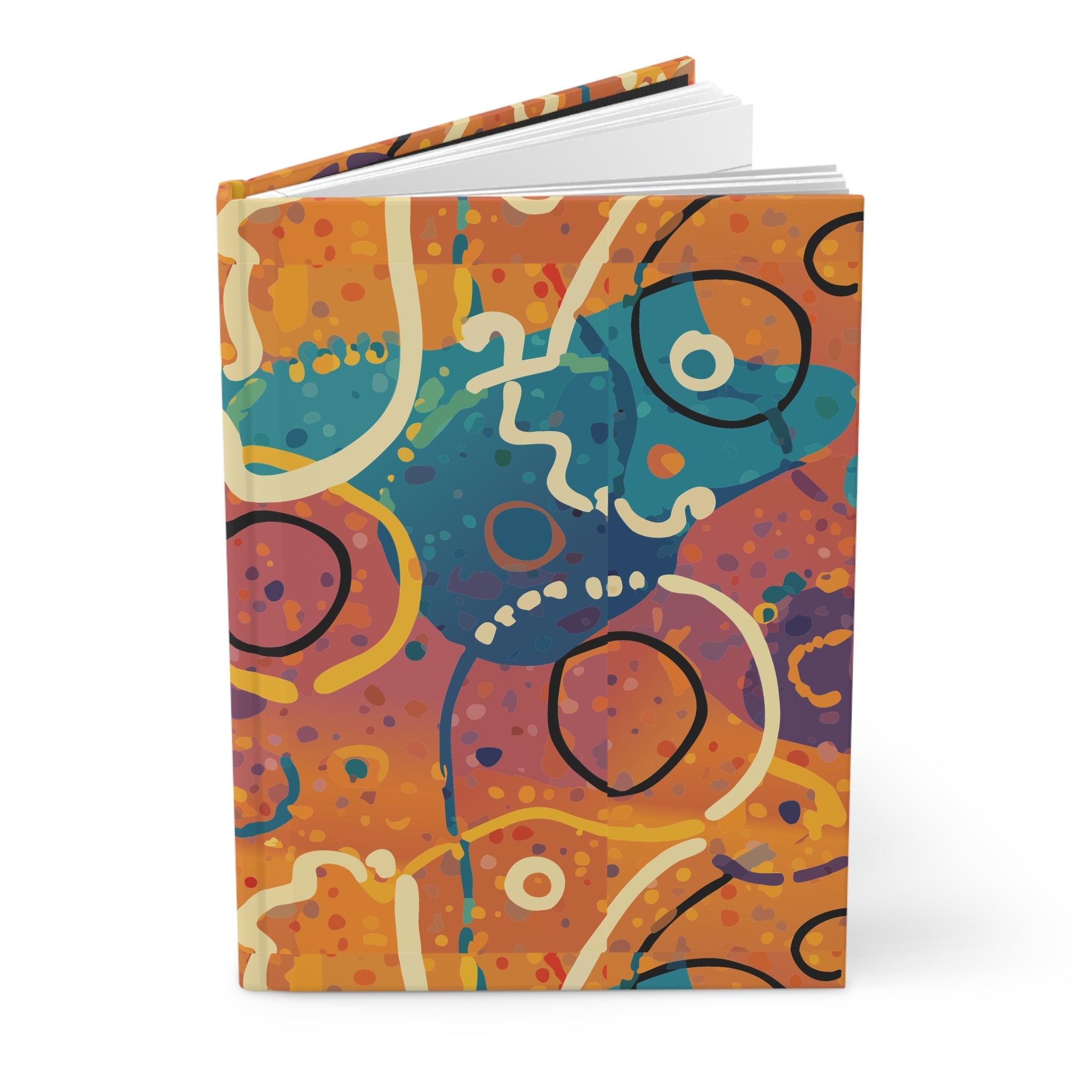 Abstract Colorful Faces Hardcover Journal — Abstract art aop print in vivid multicolor tones. Unisex paper products with dopamine dressing, eclectic maximalism, main character energy style. Aesthetic Rebellion.