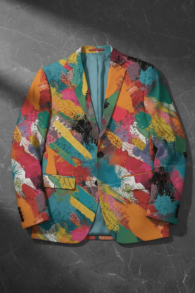 Abstract Painters Printed Suit Blazer | AOP Two - Button Slim Fit Jacket - Aesthetic Rebellion