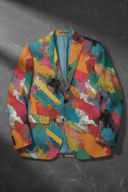 Abstract Painters Printed Suit Blazer | AOP Two - Button Slim Fit Jacket - Aesthetic Rebellion