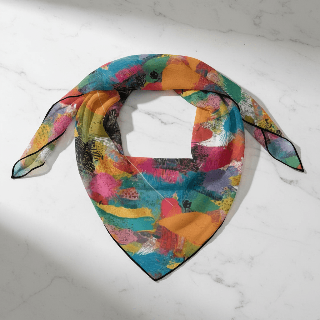 Abstract Print Square Scarf | Sublimated AOP Silk - Feel 27