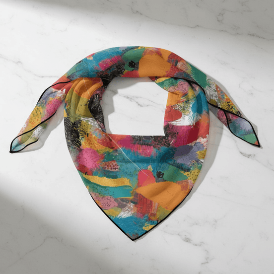 Abstract Print Square Scarf | Sublimated AOP Silk - Feel 27" - Aesthetic Rebellion