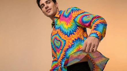 Vibrant Rainbow Psychedelic Tie Dye Button Up Shirt – Groovy Neon Swirl Casual Long Sleeve - Aesthetic Rebellion