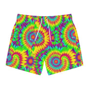 Acid Lime Tie-Dye Swim Trunks — Citrus Spiral AOP Quick-Dry Shorts for Pool Rave Season - Aesthetic Rebellion