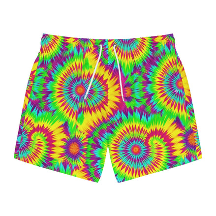 Acid Lime Tie-Dye Swim Trunks — Citrus Spiral AOP Quick-Dry Shorts for Pool Rave Season - Aesthetic Rebellion