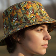 Nature Calls Abstract Leaf Bucket Hat - Earthy Autumn Print Sun Hat for Gorpcore Style by Aesthetic Rebellion