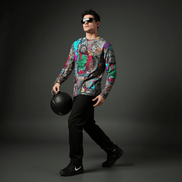 Aerosol Alchemists Long Sleeve for Urban Graffiti Heads — Graffiti-style street art print in neon tones. Unisex long-sleeved t-shirt with dopamine dressing, post-internet fashion, weird girl aesthetic style. Aesthetic Rebellion.