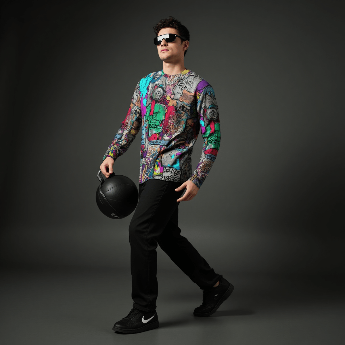 Aerosol Alchemists Long Sleeve for Urban Graffiti Heads — Graffiti-style street art print in neon tones. Unisex long-sleeved t-shirt with dopamine dressing, post-internet fashion, weird girl aesthetic style. Aesthetic Rebellion.