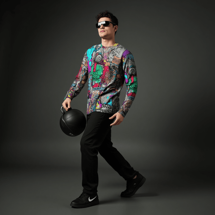 Aerosol Alchemists Long Sleeve for Urban Graffiti Heads — Graffiti-style street art print in neon tones. Unisex long-sleeved t-shirt with dopamine dressing, post-internet fashion, weird girl aesthetic style. Aesthetic Rebellion.