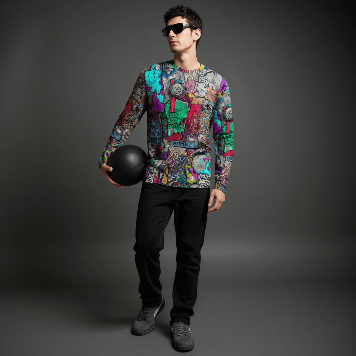 Aerosol Alchemists Long Sleeve for Urban Graffiti Heads — Graffiti-style street art print in neon tones. Unisex long-sleeved t-shirt with dopamine dressing, post-internet fashion, weird girl aesthetic style. Aesthetic Rebellion.