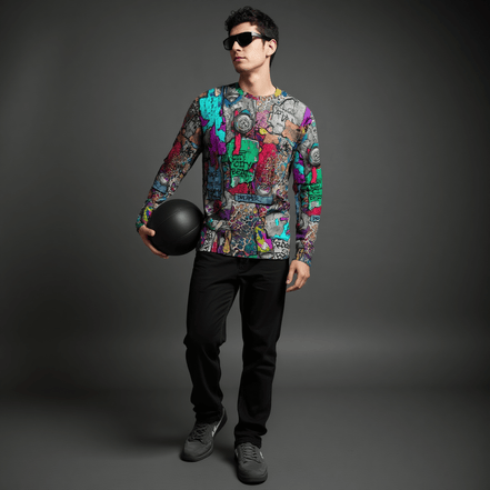 Aerosol Alchemists Long Sleeve for Urban Graffiti Heads — Graffiti-style street art print in neon tones. Unisex long-sleeved t-shirt with dopamine dressing, post-internet fashion, weird girl aesthetic style. Aesthetic Rebellion.