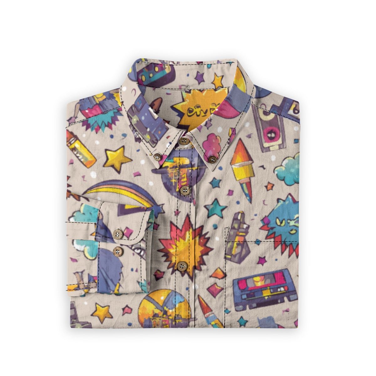 All - Over Print Men's Casual Lapel Long Sleeve Shirt|125GSM Cotton - Aesthetic Rebellion