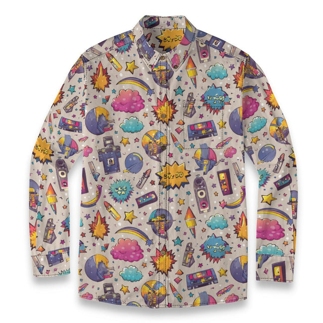 All - Over Print Men's Casual Lapel Long Sleeve Shirt|125GSM Cotton - Aesthetic Rebellion