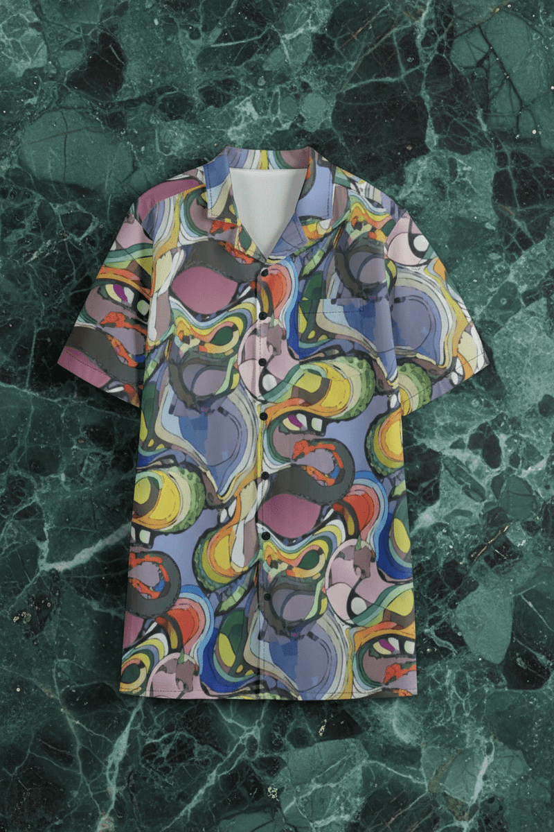 Maximalist AOP Men's Hawaiian Shirt | 115gsm Cotton Poplin Button-Up with Roman Collar — Lightweight Summer Statement for Beach, Gallery & Wine Country (S–5XL)