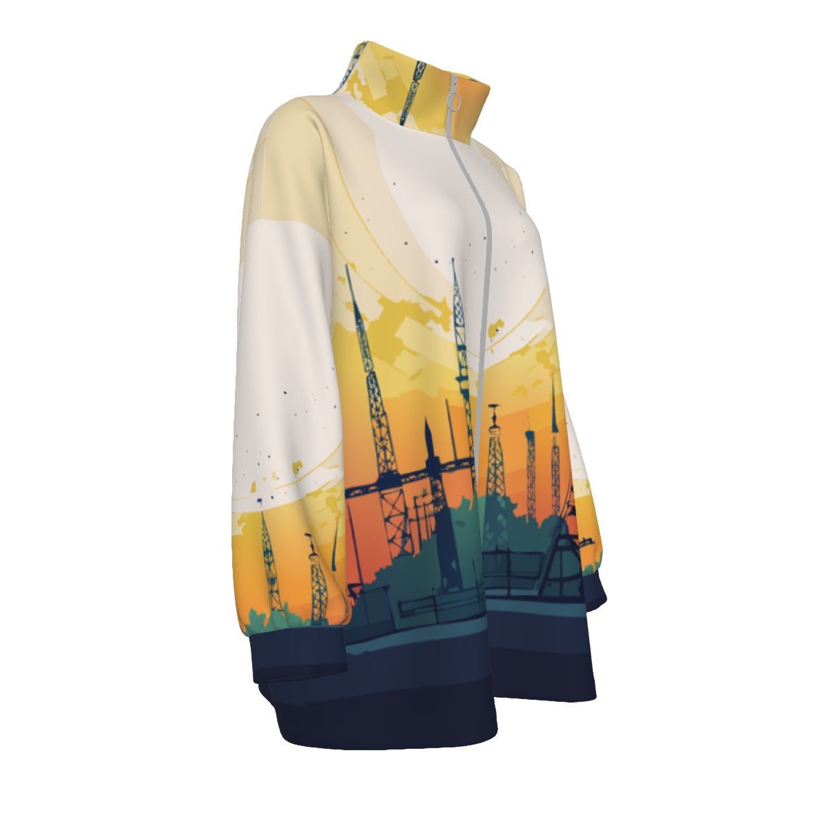 All-Over Print Unisex Borg Fleece Stand-up Collar Coat With Zipper Closure(Plus Size) - Aesthetic Rebellion