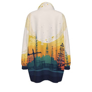 All-Over Print Unisex Borg Fleece Stand-up Collar Coat With Zipper Closure(Plus Size) - Aesthetic Rebellion