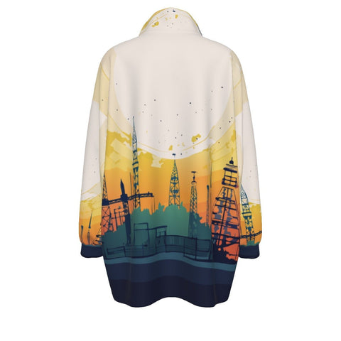 All-Over Print Unisex Borg Fleece Stand-up Collar Coat With Zipper Closure(Plus Size) - Aesthetic Rebellion