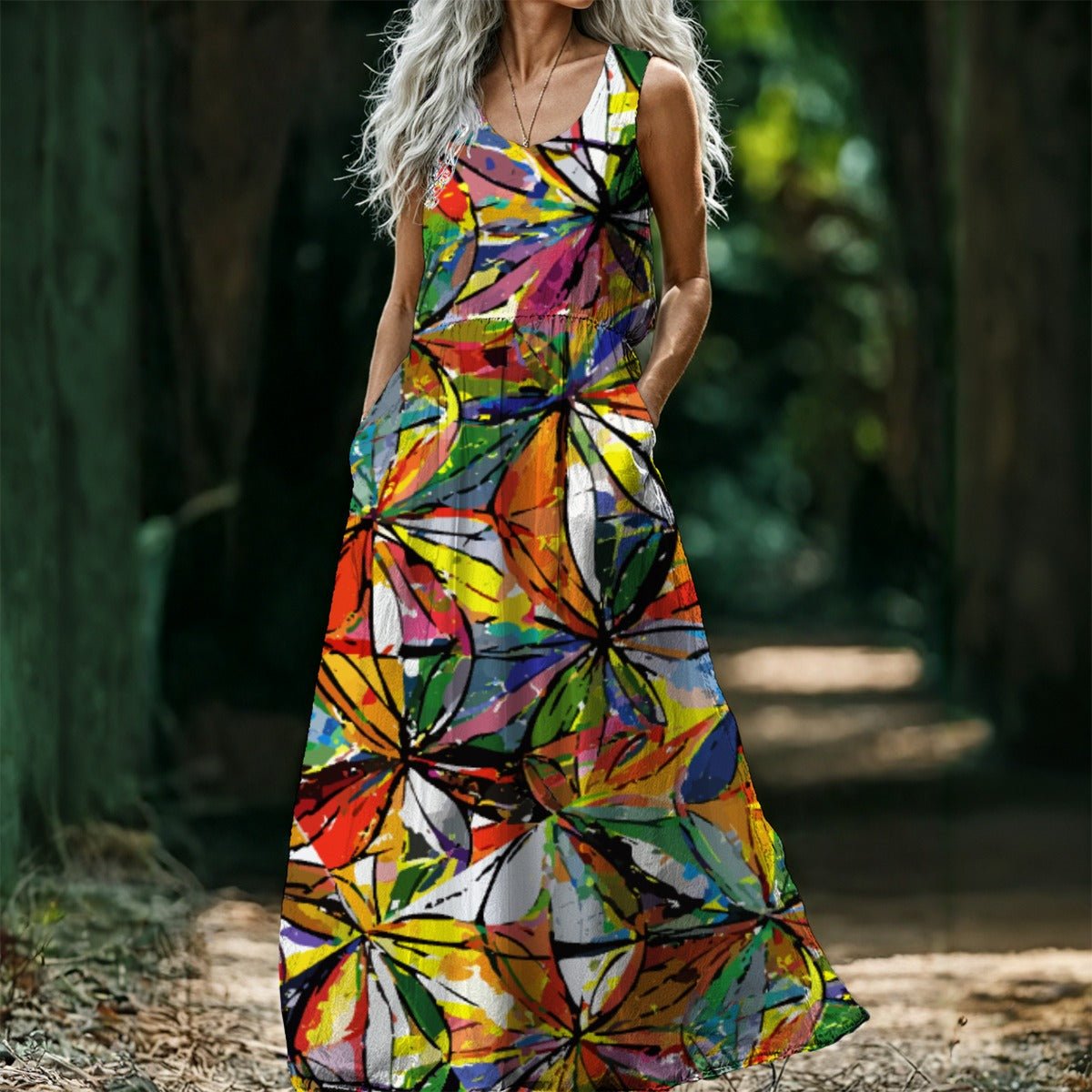All - Over Print Women’s Sleeveless Maxi Dress - Aesthetic Rebellion