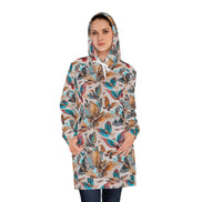 Aviary AOP Women's Hoodie Dress — Dense botanical/floral aop illustration in vivid multicolor tones. Women's hoodie dress with art kid fashion, main character energy, hyperpop streetwear style. Aesthetic Rebellion.