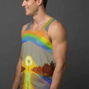 Digital Sunrise Psychedelic Tank Top - Vibrational Gradient Summer Top for Road Trips & Beach Vibes by Aesthetic Rebellion
