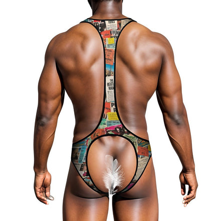 Queer Statement Bodysuit for Bold Dressers — Ticket Down South AOP Underwear, Festival Base Layer, LGBT Intimate Wear, Submissive Play Wear, Mens One-Piece