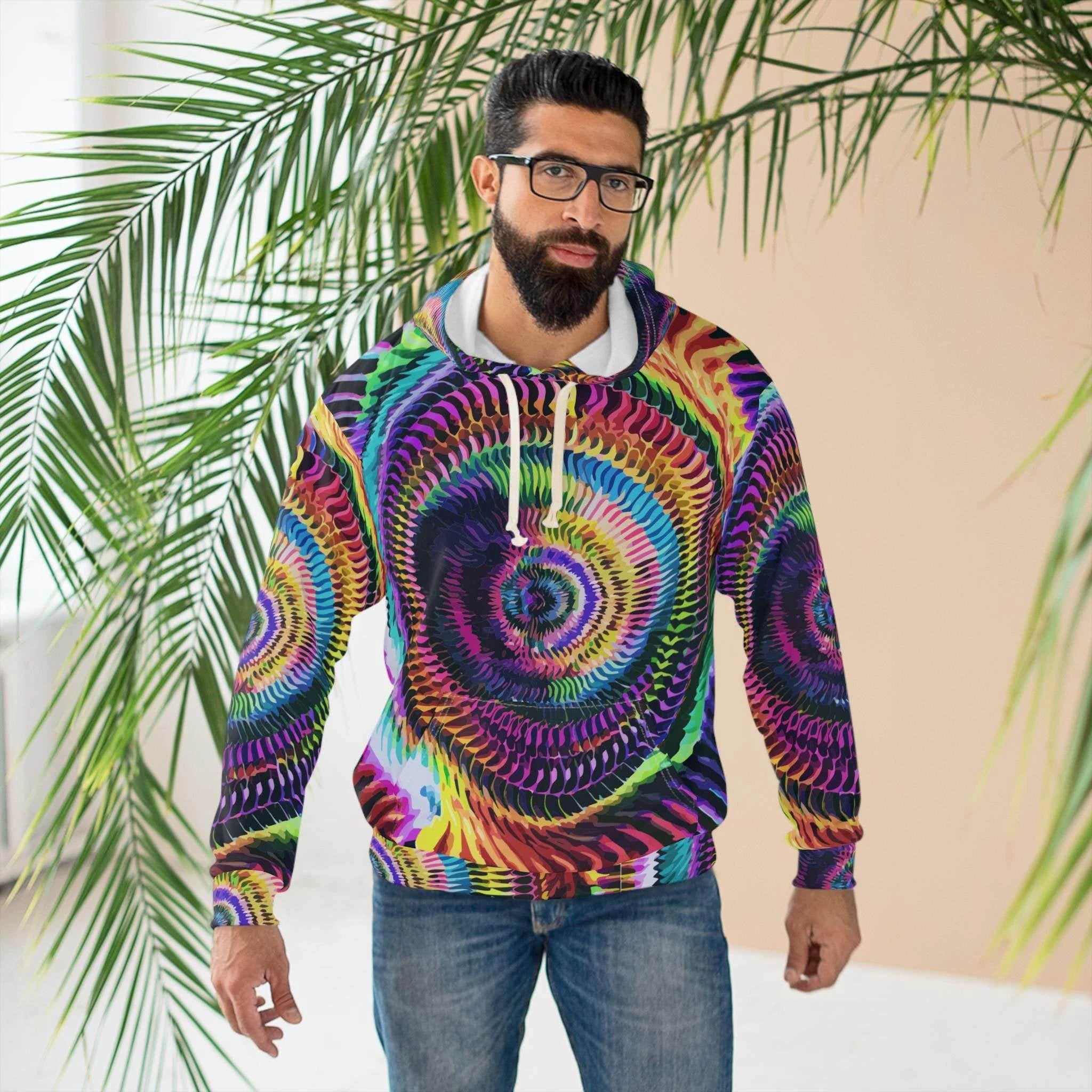 Ocular Opulence Spiral Kaleidoscope Hoodie - Trippy 3D Geometric Pullover for Rave & Psytrance Culture by Aesthetic Rebellion