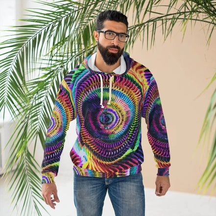 Ocular Opulence Spiral Kaleidoscope Hoodie - Trippy 3D Geometric Pullover for Rave & Psytrance Culture by Aesthetic Rebellion