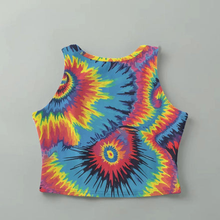 Psychedelic Tie Dye Crop Top | Neon Spiral Rave Tank by Aesthetic Rebellion