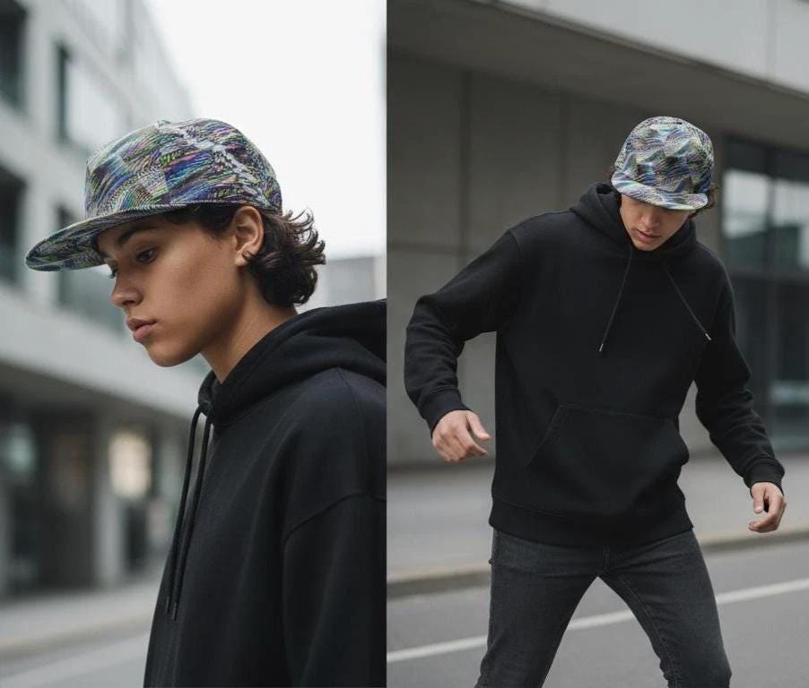 Abstract Fractal Art Flat Brim Cap • Maximalist Streetwear Snapback by Aesthetic Rebellion