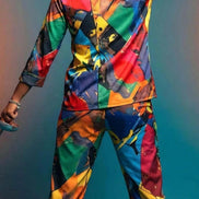 Vibrant Abstract Satin Pajama Set - Luxury All-Over Print Loungewear for Bold Sleepwear by Aesthetic Rebellion