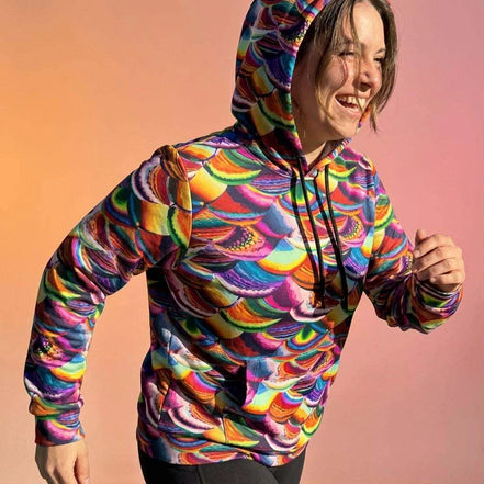 Prismatic Dragon Scale Athletic Hoodie - Rainbow Maximalist Activewear for Fantasy Lovers & Bold Fitness by Aesthetic Rebellion
