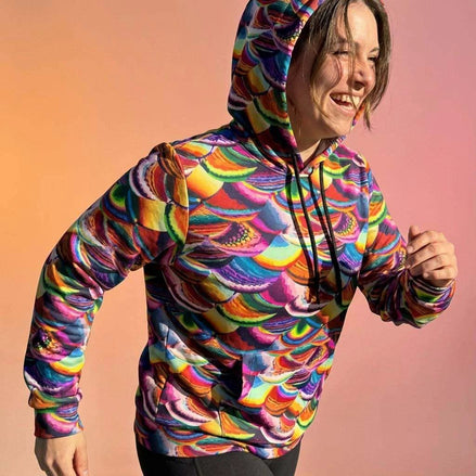 Prismatic Dragon Scale Athletic Hoodie - Rainbow Maximalist Activewear for Fantasy Lovers & Bold Fitness by Aesthetic Rebellion