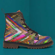 Trippy Goth Platform Combat Boots - Psychedelic Nightcore Alt-Fashion Footwear for Raves & Edgy Streetwear by Aesthetic Rebellion